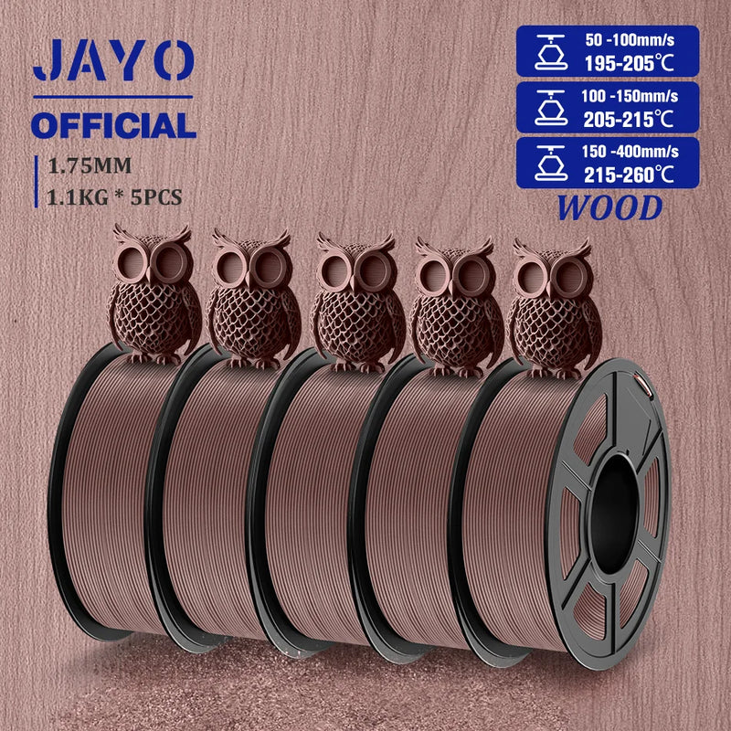 JAYO Wood PLA Filament 1.75mm 5Rolls Real Wood Fiber 3D Filament For FDM 3D Printers 15% Wood Fibers 3D printing Materials