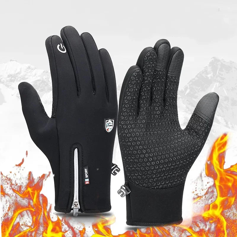 Winter Gloves For Men Waterproof Windproof Cold Cycling Gloves Snowboard Motorcycle Riding Driving Warm Touchscreen Zipper Glove