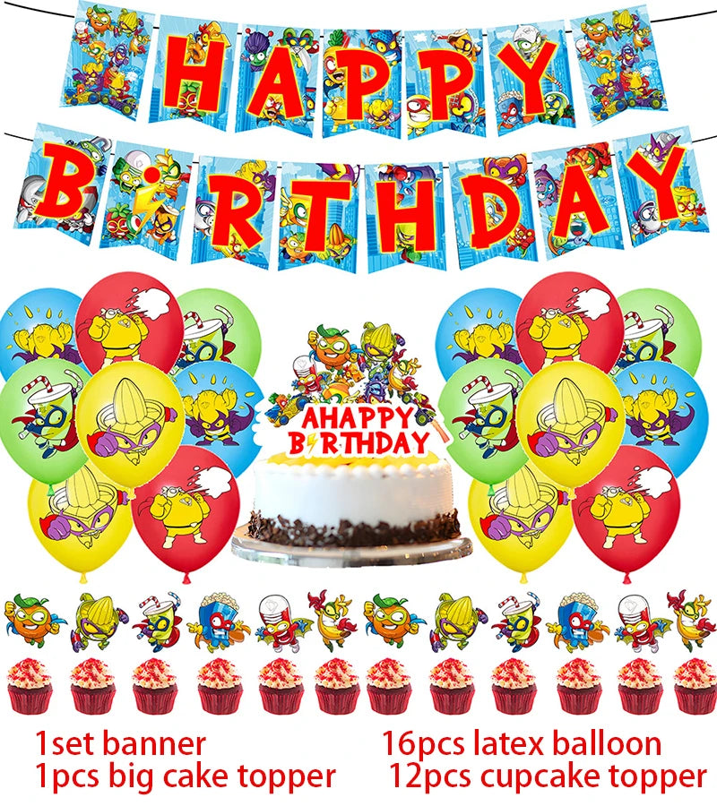 Superzings Birthday Party Supplies Balloon Banner Backdrop Tableware Cake Topper Party Decoration Baby Shower