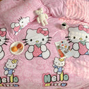 Sanrio Hello Kitty Cotton Bedding Set Cute Double Flat Sheet Duvet Cover Pillowcase Bed Linens Girl Dorm Bedclothes Home Textile