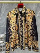 2025 men's European and American popular luxury fashion printed long sleeved shirt, high-quality and comfortable button up top