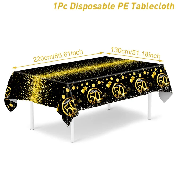 Gold Black Birthday Table Cloth 18 30 40 50 Years Old Birthday Decoration Birthday Party Supplies Gold Glitter Tablecloth Decor