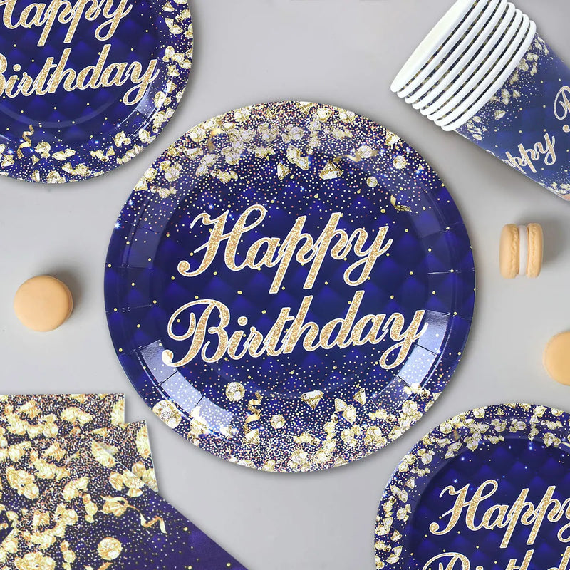 Birthday Theme Party Decorations Tableware Blue Gold Paper Plates Birthday Party Adults Baby Shower Birthday Party Supplies