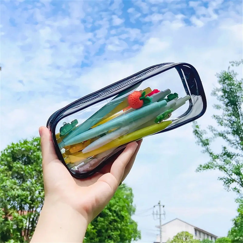 Creative PVC Transparent Pencil Case Large Capacity Cosmetic Bag Stationery Waterproof Stationery Storage Pouch School Supplies