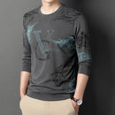 Neues Herren-Langarmshirt mit Rundhalsausschnitt und Print, dünn, Sommer, bequem, modisch, leger, Neuheiten, Streetstyle-Oberteil