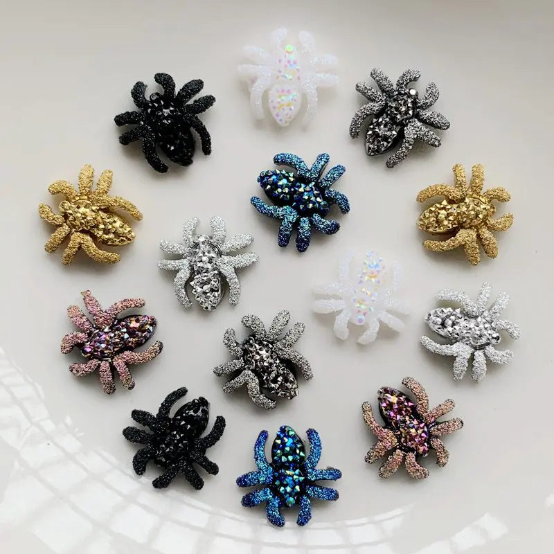 30PCS12MM Flat back resin popular fashion 3D spider scrapbook Halloween holiday party gift jewelry decorative crafts accessories