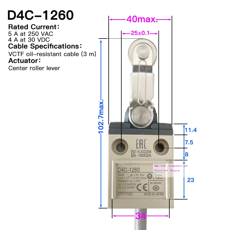 High strength waterproof travel limit switch D4C-1202 1201 1203 1220 1224 1231 1232 1233 1250 1260 1620 3324 Enclosed switch1227