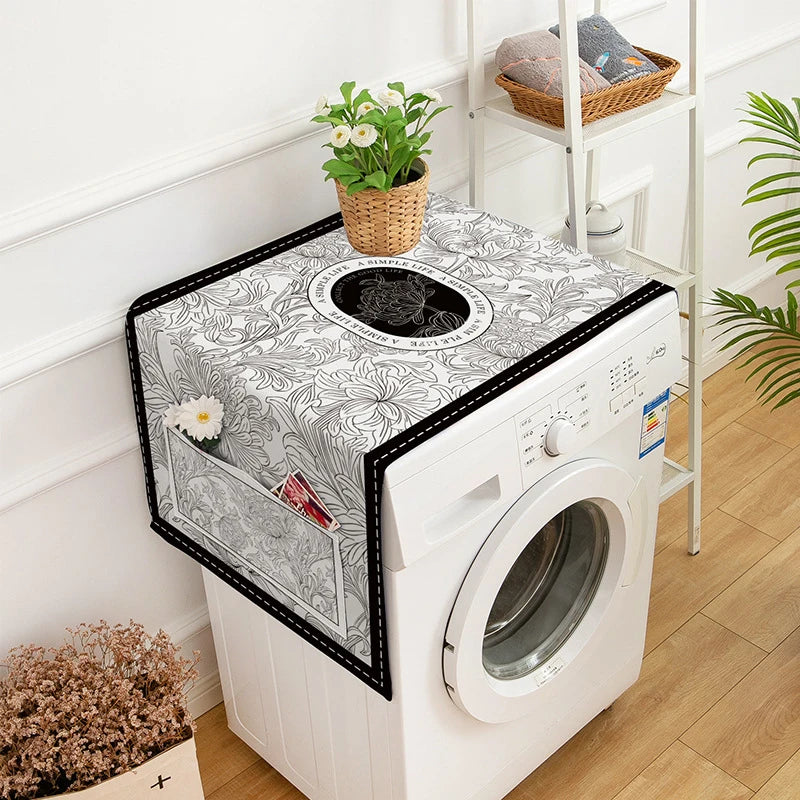 Nordic Drum Washing Machine Covers Waterproof  Kitchen Refrigerator Dust Cover Microwave Oven Decor Dust Protector with Pocket