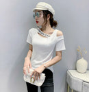 Tops Woman Short Sleeve Coquette Clothes Slim Off Shoulder Sexy T Shirt for Women Summer Outfit Plain Elegant Cheap Women's Tee