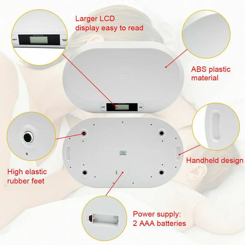 44LBS Electronic Digital Baby Scale Smart Infant Scale LCD Display ABS Weight Scale for Baby Pets 20KG