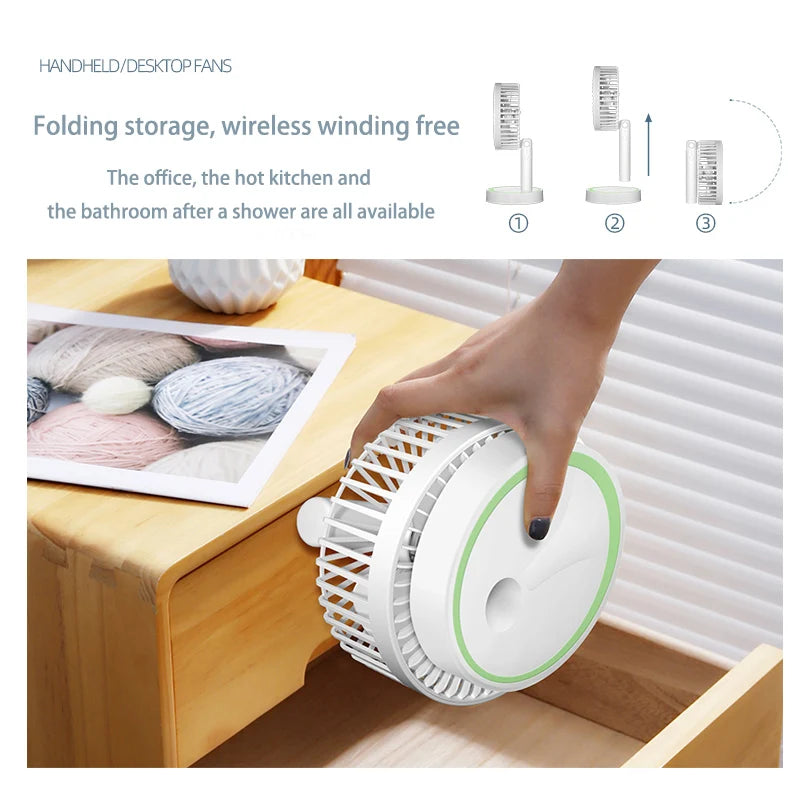 Handheld&Vertical Foldable Fan Portable Silence Floor Fan USB Recharge Multiple Gears Summer Detachable Base Desk Outdoor Fan