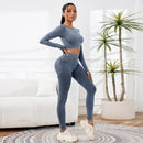 2 Pieces Sets For Women Wash Tie-dye Sports Sets Long Sleeved Round Neck Top Hight Waist Lift Hip Outdoors Leggings Sports Sets