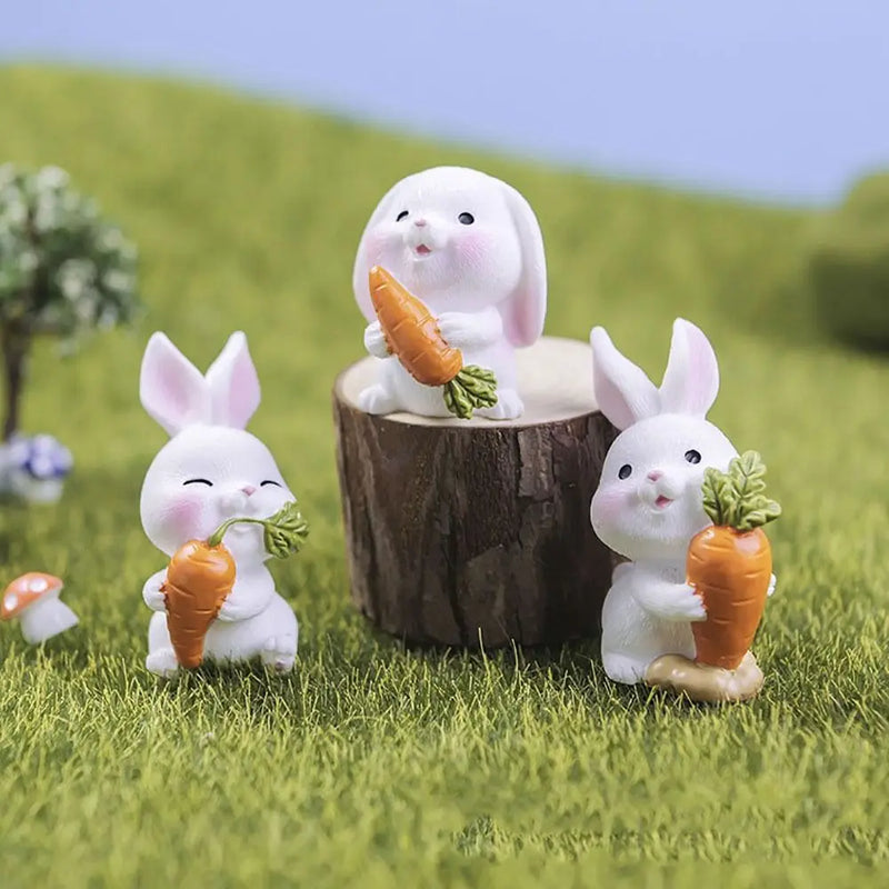 Cartoon Miniature Rabbit Figurine Mini Micro Landscape Miniature Resin Hare Easter DIY Accessories Carrot Bunny Statue