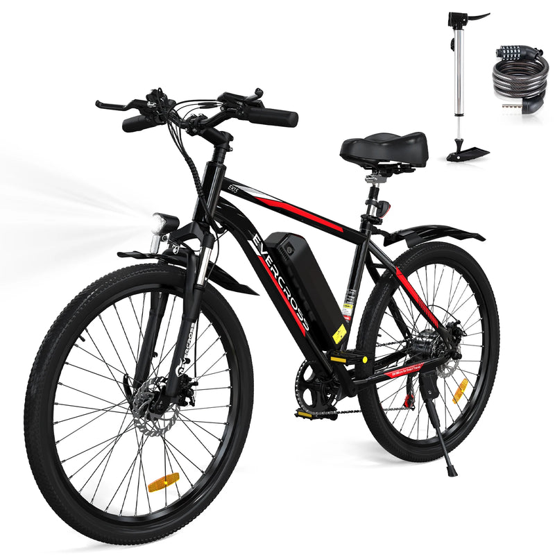 EVERCROSS TECH EK15 Electric bike adult, 26 E-boat with removable battery 36V 12Ah, 7 speeds, Range 35-90km