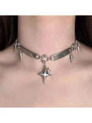 Stainless Steel Punk Star Riveted Choker,Rock Jewelry,Hippie,Goth,Design Sense,Spike,Cross Star,Nose Charm,Necklace for Women