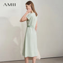 AMII Minimalist Summer Casual Dress for Women 2025 Solid Round Neck Sleeveless Dresses Lady Fashion Slim Straight Skirt 12512031