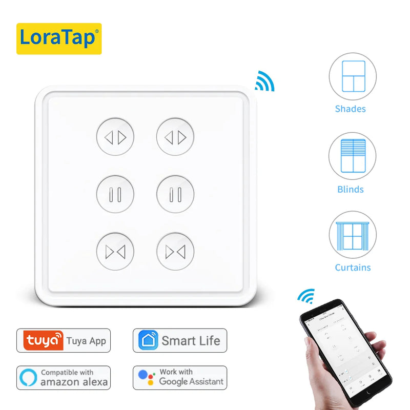 LoraTap Tuya Smart Life WiFi Double Curtain Blind Switch for Roller Shutter Electric Motor Google Home Alexa Voice Automatic