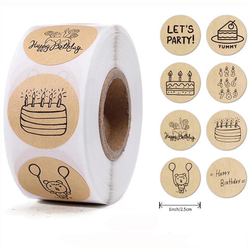 100-500Pcs Round Happy Birthday Sticker For Creativity Cute Stationery Labels Various Sticker Child For Scrapbooking