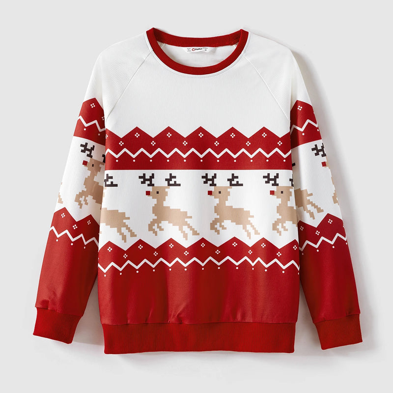 PatPat Christmas Family Matching Allover Reindeer Print Raglan-sleeve Sweatshirts