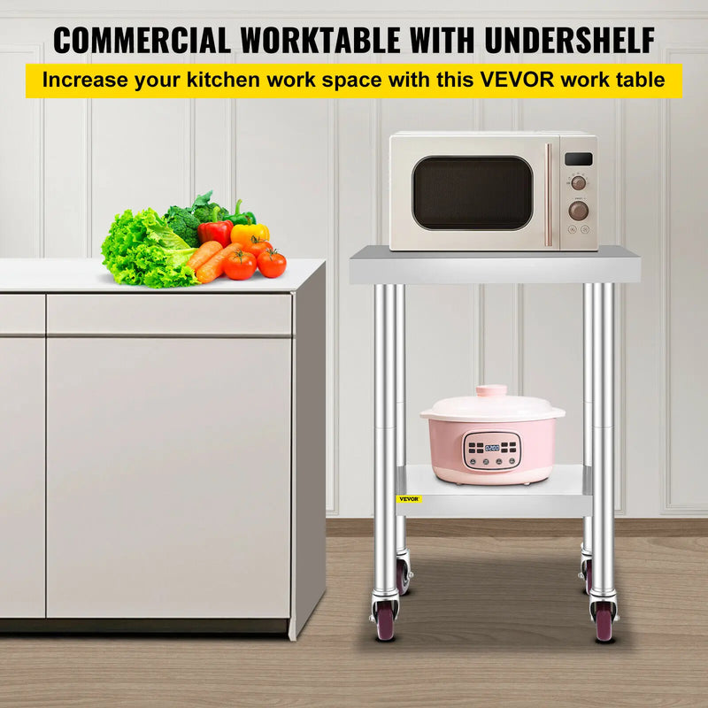 SucceBuy Stainless Steel Kitchen Worktable shelves Commercial Work Bench Table with Caster Wheels for Home Restaurant Storage