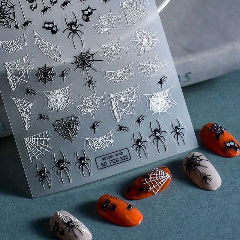 2023 Glowing In The Light Happy Festival Diy Manicure Design Self Adhesive Spider Halloween Nail Art Sticker