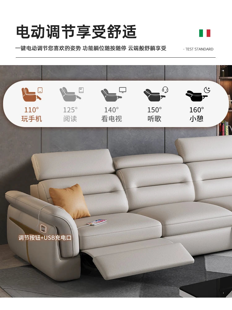 Smart leather electric sofa combination light luxury modern multifunctional living room folding sofa bed