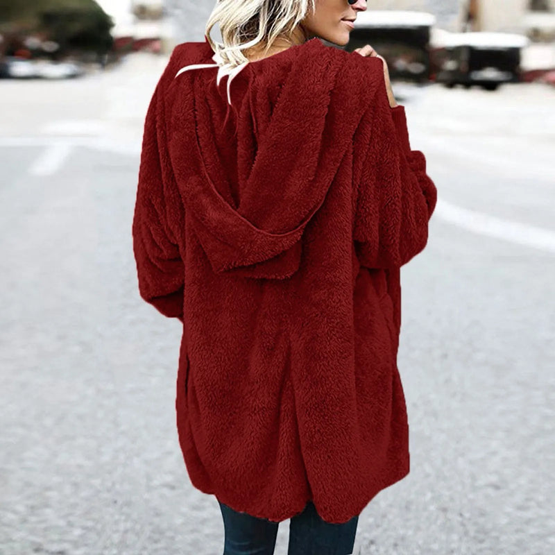 New Women Winter Warm Coat Jacket Elegant Casual Daily Outwear Ladies Commuting Cardigan Coat Double Sided Velvet Hooded Coat