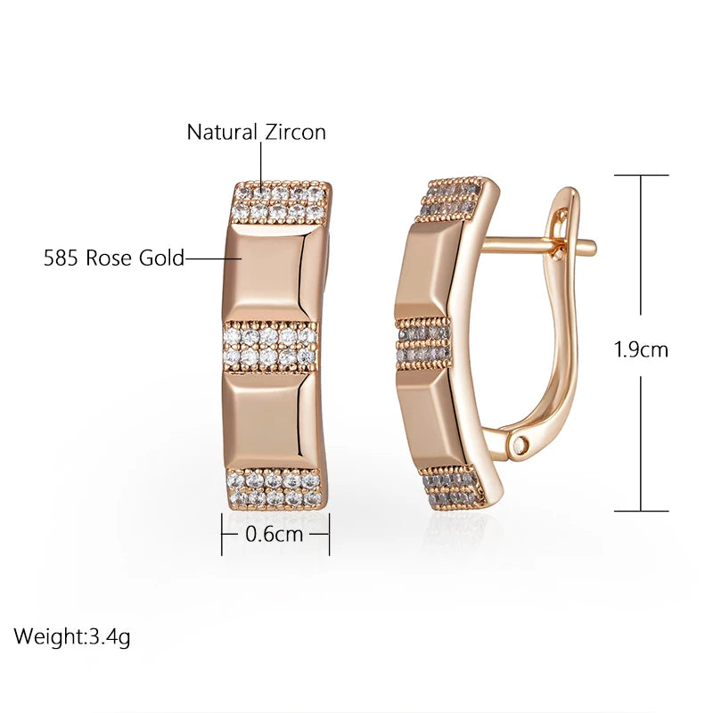 SYOUJYO Vintage 585 Rose Gold Color Square Earrings For Women Natural Zircon Pave Setting Trendy Jewelry