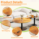 2x Modern Coffee Table Set Round Nesting Table Beech Wood/Sintered Stone + Glass