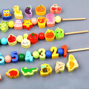 9/36 Stück Holzspielzeug Baby DIY Spielzeug Cartoon Früchte Tier Schnürung Holzperlen Spielzeug Montessori Pädagogisch für Kinder