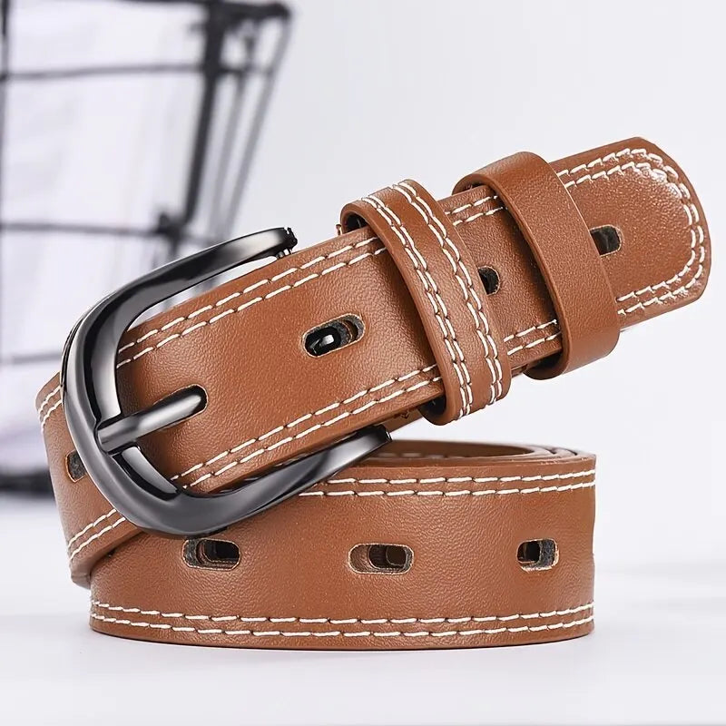 Women's Belt Retro Needle Buckle Men's Belt Casual Trend Belt Soft Belt Hollow Belt Paired with Jeans Belt PU Leather Belt