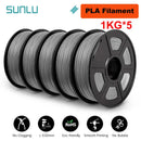 SUNLU 5KG 3D Filament PLA/PLA PLUS/PETG/ABS Filamnet 1.75mm 5Roll 1KG Neatly Wound 3D Printer Filament for 3D Printer