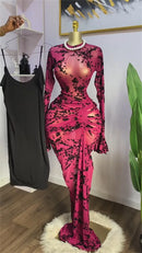 CM.YAYA 2025 Fall Women Long Sleeve Stacked Mesh See Though with Lining Bodycon Long Dress Evening Birthday Sexy Party Dresses