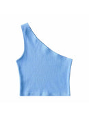 One Shoulder Cropped Tanks Top Women Summer Sleeveless Tanks Camis Sexy Oblique Collar Elastic Corset Slim Crop Tops Tube Lady