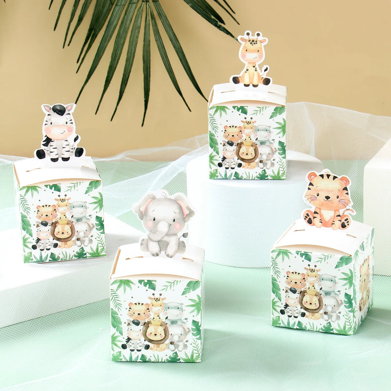 Jungle Animal Candy Boxes Safari Birthday Party Decoration Kids Gift Packaging Box Wild One Baby Shower Decor Supplies Box Bag