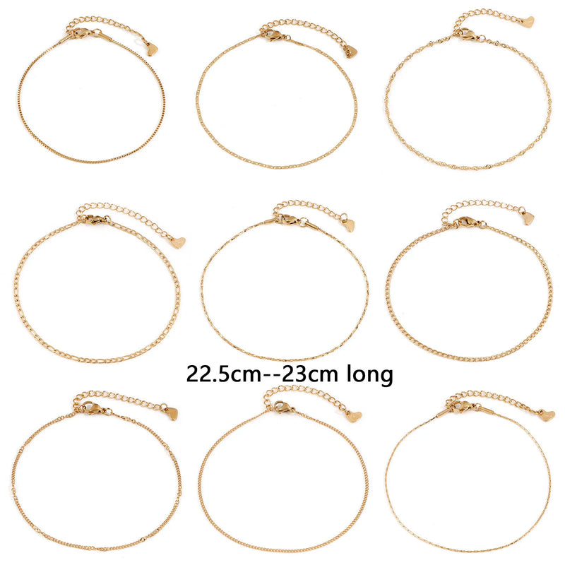 1pc Simple 304 Stainless Steel Anklet Gold Color Thin Chains Bracelet Anklets On Foot Summer Barefoot Women Jewelry 22.5cm long