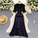 SINGREINY Summer OL Knit Dress 2025 Women V Neck Button Design Slim Mermaid Sundress Fashion Elastic Solid Bohemian Long Dress