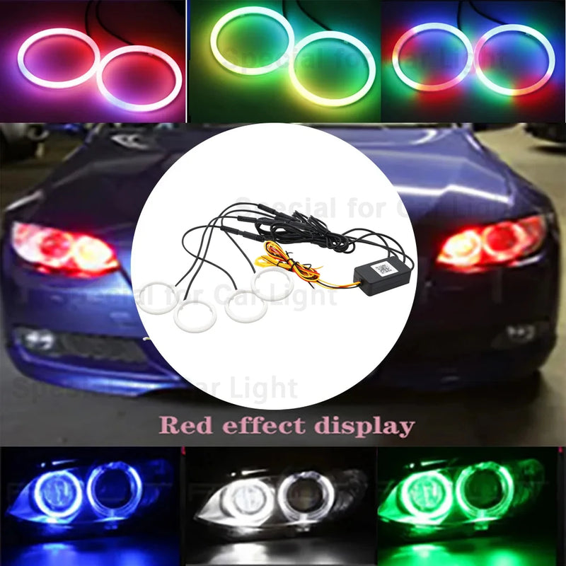 4PCS RGB Cotton LED Angel Eyes Halo Rings 60mm 70mm 80mm 120mm LED Headlight Lamps Decorative For Car UTV DRL APP Control 12V