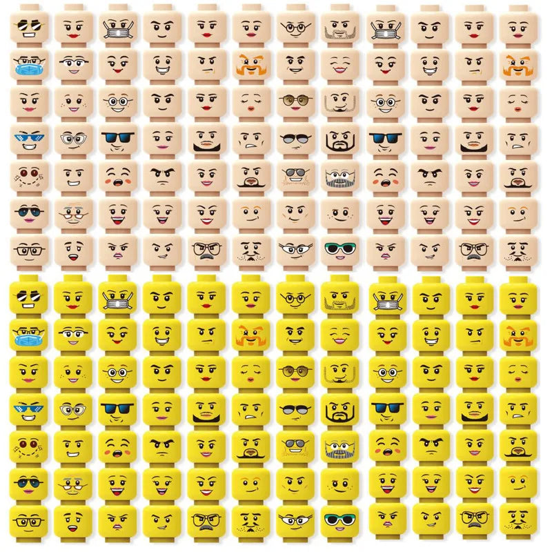 56pcs/Lot DIY Figures Head Building Blocks Accessories Laugh Cry Cute Angry Facial Expression Mini Bricks Toys Model Kids Gifts