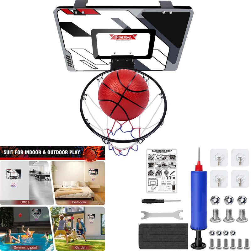 Mini Basketball Hoop for Kids, Over The Door Indoor Basketball Hoop for Bedroom, Wall Mounted Mini Hoop Toys Gifts, with Pump.