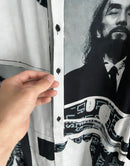 TOP-YAMAMOTO original design hand-drawn cartoon print long shirt for men on the streets of Hawaii