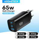 ASOMETECH GaN USB Type C Charger 65W 45W PPS PD QC4.0 Quick Charger For Macbook Laptop IPAD Tablet iPhone 14 Samsung S23 Ultra