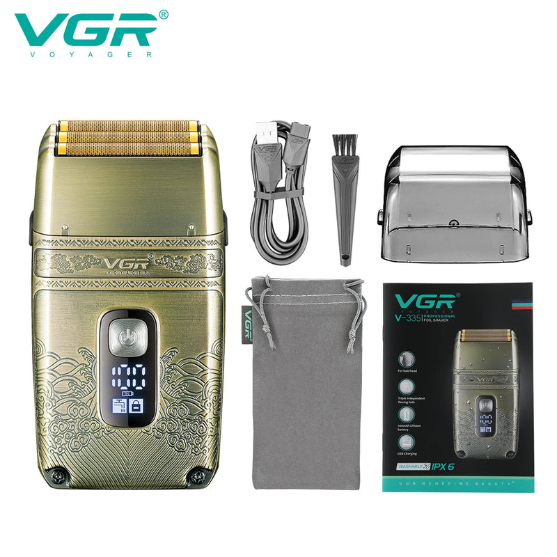 VGR Shaver Professional Electric Razor Shaving Machine Waterproof Beard Trimmer Metal Razor Digital Display Shaver for Men V-335