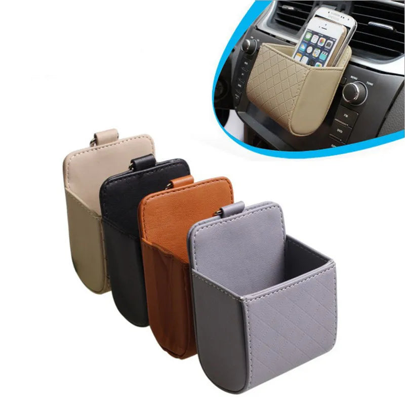 1pc Car Storage Bag Air Vent Dashboard Tidy Hanging Leather Organizer Box Glasses Phone Holder Storage Organizer Car Accessories
