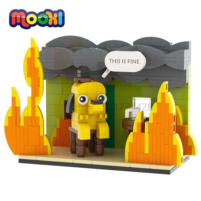 MOOXI Comics Anime 299Pcs Caricature MOC Bricks THIS IS FINE DIY Scenario Building Blocks Education Kids Toys For Children Gifts