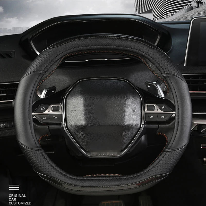 For Peugeot 3008 4008 5008 Car Steering Wheel Cover Carbon Fibre + PU Leather Auto Accessories interior Coche