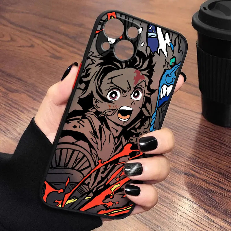 Demon Slayer Kimetsu no Yaiba For iPhone 15 14 13 12 11 Pro Max XS Max X XR 7 8 Plus 6S 5S Frosted Translucent Funda Phone Case
