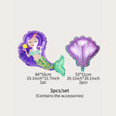 3PCS Purple Mermaid Princess Balloon Set Aluminum Film Shell Balloon Under The Sea Mermaid Baby Shower Wedding Decoration