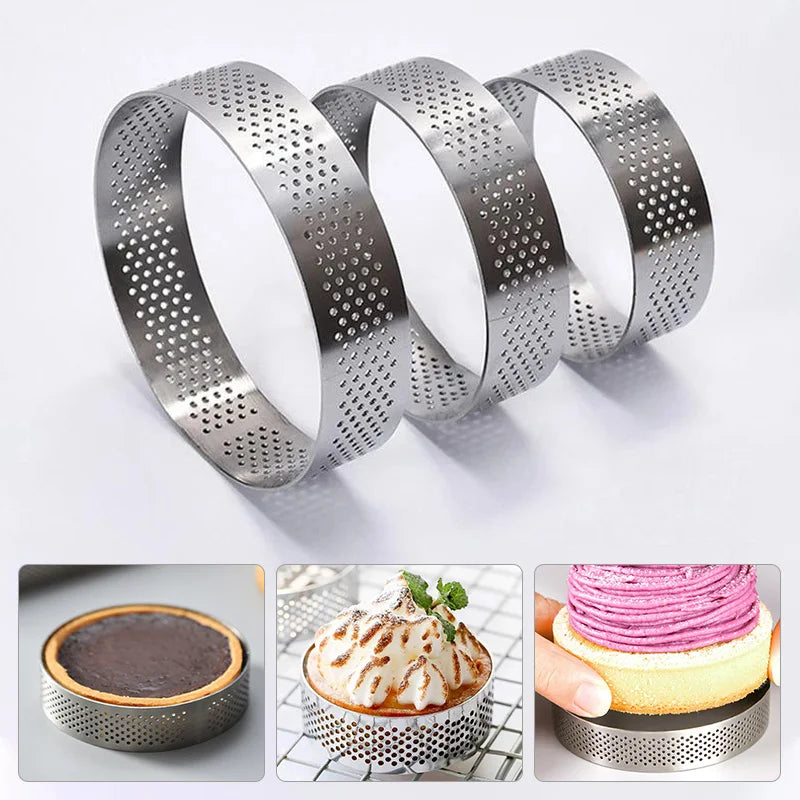 5-10cm Tart Ring Stainless Steel Tartlet Mold Circle Cutter Pie Ring Diy Heat-Resistant Perforated Cake Mousse Mold Baking Tools