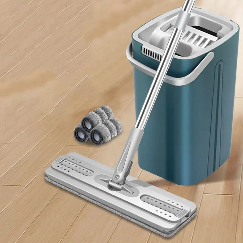 Flat Floor Mop and Bucket Set Microfiber Squeeze Magic Scalable Wash Floor Mops No Watermark Flat Spin Mop Kitchen Cleaner Tool
